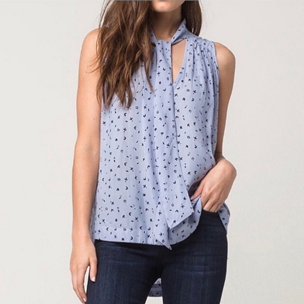 Free People Blue Relaxed Pleated Blouse Size Small